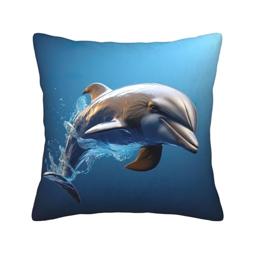 MGGAklp Einzigartiger 3D-Tier-Delfin-Druck, Kordsamt, dekorativer Überwurf-Kissenbezug für Sofa, Wohnzimmer, Couch, Bett von MGGAklp