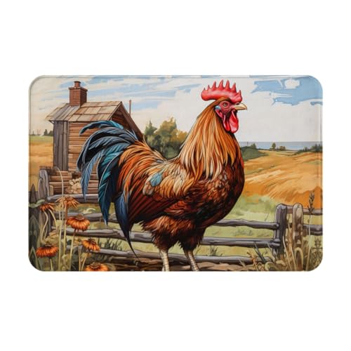 MGGAklp Fußmatte mit Hahn auf Holz im Bauernland-Druck, rutschfest, wasserabsorbierend, für Innen- und Außenbereich MGGAklp Fußmatte mit Hahn auf Holz im Bauernland-Druck, rutschfest, wasserabsorbierend, für Innen- und Außenbereich von MGGAklp