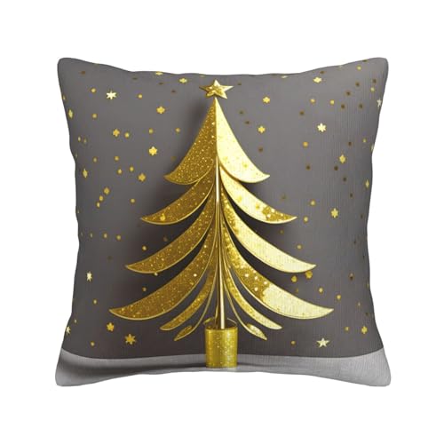 MGGAklp Goldener Glitzer-Weihnachtsbaum-Druck, Kordsamt, dekorativer Überwurf-Kissenbezug für Sofa, Wohnzimmer, Couch, Bett von MGGAklp