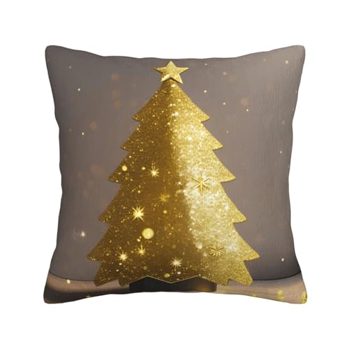 MGGAklp Goldener Glitzer-Weihnachtsbaum-Druck, Kordsamt, dekorativer Überwurf-Kissenbezug für Sofa, Wohnzimmer, Couch, Bett von MGGAklp