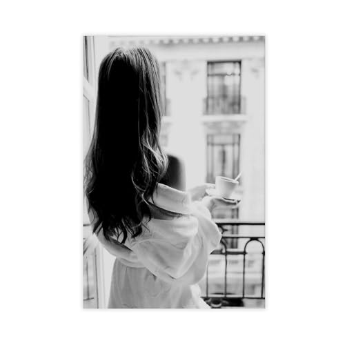 MGHDGD Leinwandposter Frau trinkt Kaffee im Fenster, Schlafzimmer, Landschaft, Büro, Raumdekoration, Geschenk, 20 x 30 cm MGHDGD Leinwandposter Frau trinkt Kaffee im Fenster, Schlafzimmer, Landschaft, Büro, Raumdekoration, Geschenk, 20 x 30 cm von MGHDGD