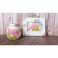 Hortensien Blumen Dekor Set Rustikale Holzbrett Wanddeko & Glas von MGMCraft