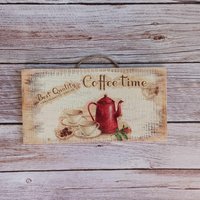 Kaffeebohnen-Dekor, Kaffee-Zeit-Schild, Handgemachte Kaffee-Shop-Kunst, Kaffeetassen-Plakette, Küchenwandbrett, Geschenk Für Kaffeeliebhaber von MGMCraft