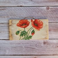 Rote Mohnblumen-Dekoration, Wandbrett Mit Mohnblumen, Küchenwanddekoration, Holztafel Roten Blumen, Handgemachte Decoupage, Wandkunst von MGMCraft