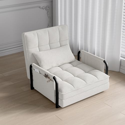 MGMYM Klappbares Bodensofa, klappsofa mit 5 stufig Verstellbarer Rückenlehne, Schlafcouch mit 2 Seitentasche, schlafsofa klein, bodensofa mit schlaffunktion, für Wohnzimmer Schlafzimmer. (Weiß, A) von MGMYM