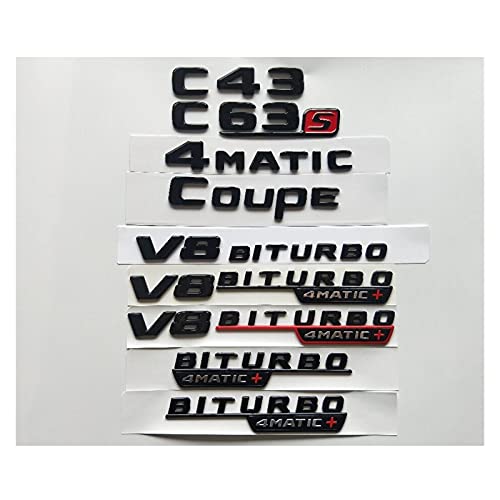MGRAS Schwarz glänzend C43 C63 C6. 3s V8 biturbo 4matic + Kofferraum-Deckel-Emblem-Embleme Abzeichen Abzeichen for Mercedes Benz AMG W204 W205. Coupe Abzeichenaufkleber (Size : C 43) von MGRAS