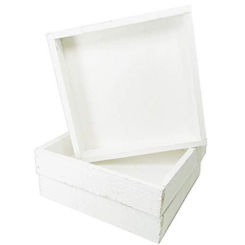 Deko Holztablett Holzteller eckig Tablett Wooden Tray Washed (3er Set 20x20 Weiss) von MGS SHOP