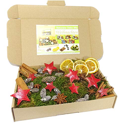 MGS SHOP Deko - Mix WEIHNACHTEN Bastelset kreative Idee Natur Dekoration Moos Anis Zimt Orangen Kokosstern (ROT glänzend) von MGS SHOP