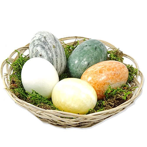 MGS SHOP Ostereier Osternest Dekoeier Verschiedene Sets wählbar Osterdeko (bunt, 5er Set klein + Körbchen) von MGS SHOP