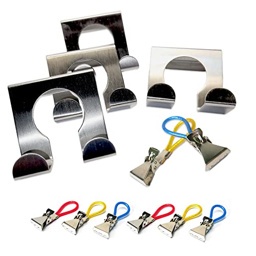 MGS SHOP Türhaken 4er Set rostfreier Edelstahl + 8 Stück bunte Handtuch Clips in 4 Farben (4 + 8 Clips) von MGS SHOP