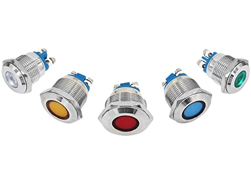 MGTCAR 16 mm Metall-Kontrollleuchte LED 6 V12 V24 V220 V Rot Gelb Grün Blau Weiß 2-polig wasserdicht (Farbe: 1 Stück Rot, Größe: 12 V) von MGTCAR