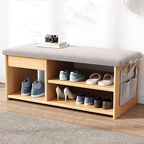 2-stufige Schuhbank mit Kissen, Schuhschrank aus Holz mit Schubladen, Sitz und Tasche, Schuhregal, Bank, Schlafzimmer, Flurmöbel, 60/80/100 * 30 * 45 cm, A, 100 cm von MGTKXG