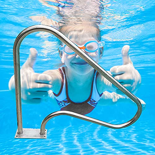 Gebogene Deckshandläufe, Edelstahl-Handläufe für Schwimmbäder - einfach zu montieren, Handläufe für Pooltreppen mit Bodenplatte, silberner Rostschutz von MGTKXG