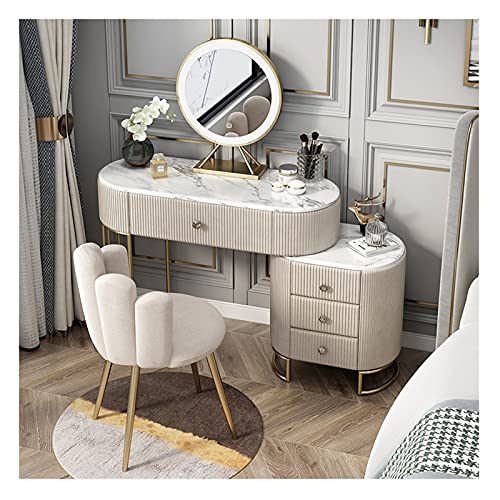 Moderner Schminktisch Schminktisch aus Steinimitat Aufbewahrungsschrank Modernes kleines Apartment mit einem Schlafzimmer Schminktisch (Farbe: Beige, Größe: 100 cm) von MGTKXG