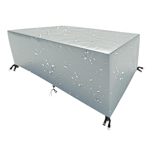 Gartenmöbel Abdeckung Wasserdicht 140x100x75cm /LxWxH Schwerlast 600D Oxford Abdeckhaube Gartenmöbel Rechteckig Abdeckungen für Gartenmöbel Gewebe Gartentisch Gartenmöbel für Gartentische-Silber von MGVIK