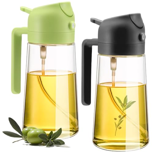 MGahyi 2-in-1 Glas-Ölsprüher & -spender, 2024 Neues 2-in-1-Glas-Ölsprüher und -spender für Küche, Kochen, Glas-Ölspender, Sprühflasche für Zuhause (Grün + Schwarz, 470 ml) von MGahyi