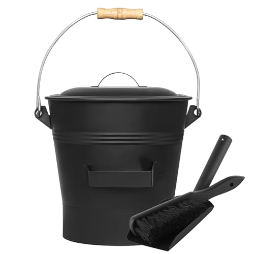Ascheeimer mit Deckel 10 Liter, Reinigungsbürste, Schaufel, Aschetonne Kohleeimer Werkzeugset Zubehör für Kamin, Kohleeimer-Set zur Aufbewahrung von heißer und kalter Asche, Ascheeimer mit Deckel 10L von MGiessca