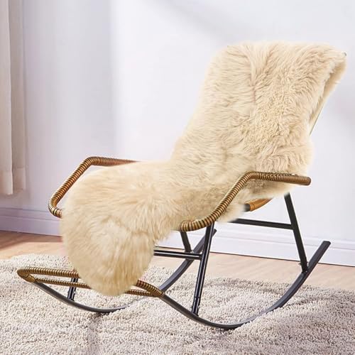 MH MYLUNE HOME Lammfell Teppich Schaffell echt groß 180cm x 60cm schafsfelle weiche und Flauschige Decke beige Sitzfell Bett-Vorleger oder Matte für Wohnzimmer Stuhl Sofa von MH MYLUNE HOME