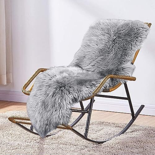 MH MYLUNE HOME MYLUNE HOME Schaffell-Teppich, groß, 180 x 55 cm, grau, ultraweich, flauschig, Plüsch-Stuhlbezug, Schaffellkissen für Wohnzimmer, Sofa, Stuhl, Sofa, Bett von MH MYLUNE HOME