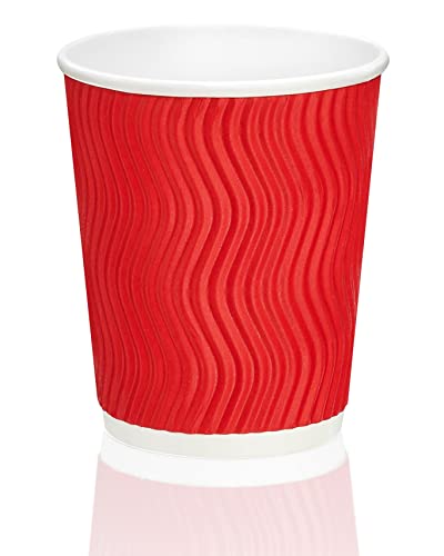 MH QUALITY 200x Ripple Wall Becher to go 200 ml Rot Wellenwand ohne Deckel, Coffee to go Pappbecher Becher Kaffee Becher paper cups 8 Oz, Rot-Wellenwand 200 ml ohne Deckel von MH QUALITY