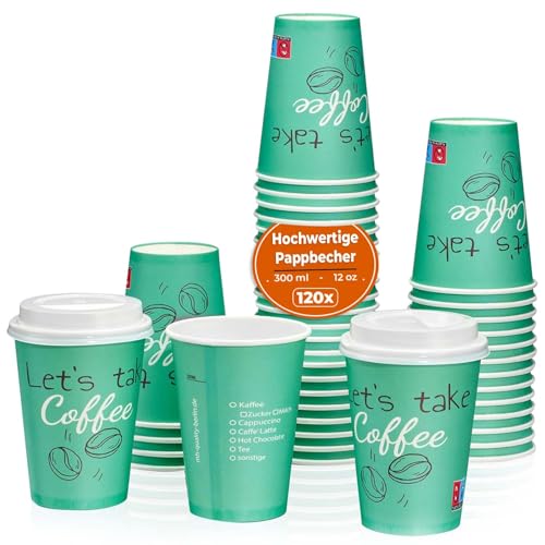 MH QUALITY Kaffeebecher To Go 300ml / 12 Oz - 120 Stück Premium Einweg Pappbecher Ohne Deckel für Kaffee | Hochwertige Coffee To Go Becher | Grün von MH QUALITY