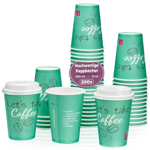 MH QUALITY Kaffeebecher To Go 300ml / 12 Oz - 200 Stück Premium Einweg Pappbecher Ohne Deckel für Kaffee | Hochwertige Coffee To Go Becher | Grün MH QUALITY Kaffeebecher To Go 300ml / 12 Oz - 200 Stück Premium Einweg Pappbecher Ohne Deckel für Kaffee | Hochwertige Coffee To Go Becher | Grün von MH QUALITY