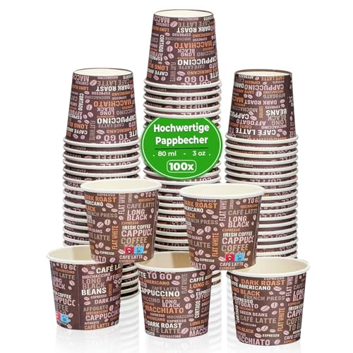 MH QUALITY Kaffeebecher To Go 80ml Espressobecher- 100x Premium Einweg Pappbecher | Umweltfreundlich & recyclingfähig | Coffee To Go Becher | Für Heiß- und Kaltgetränke von MH QUALITY