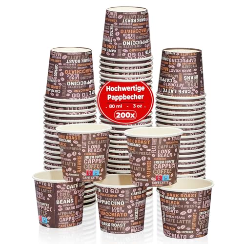 MH QUALITY Kaffeebecher To Go 80ml Espressobecher- 200x Premium Einweg Pappbecher | Umweltfreundlich & recyclingfähig | Coffee To Go Becher | Für Heiß- und Kaltgetränke von MH QUALITY