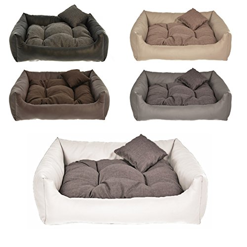 Hundebett Kunst Leder Hundekissen Hundesofa Katzenbett Hundekorb M L XL XXL XXXL (M (ca. 70x55 cm), Weiss) von M&H-24