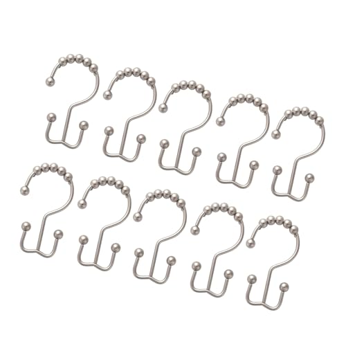 10 x rostbeständige Metall-Duschvorhangringe, Doppelhaken, leichtgängige Rollen mit Perlen, für Badezimmervorhänge, Dusch-Hardware von MHADBKH