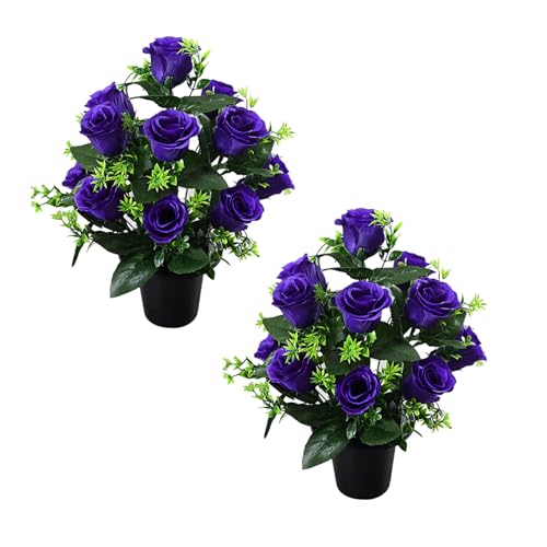 MHADBKH 2 x lange Kunstrosen, Verzierung, realistische Seidenblumensträuße für Friedhof und Weihnachten, Heimdekoration, Beerdigungsblumen MHADBKH 2 x lange Kunstrosen, Verzierung, realistische Seidenblumensträuße für Friedhof und Weihnachten, Heimdekoration, Beerdigungsblumen von MHADBKH
