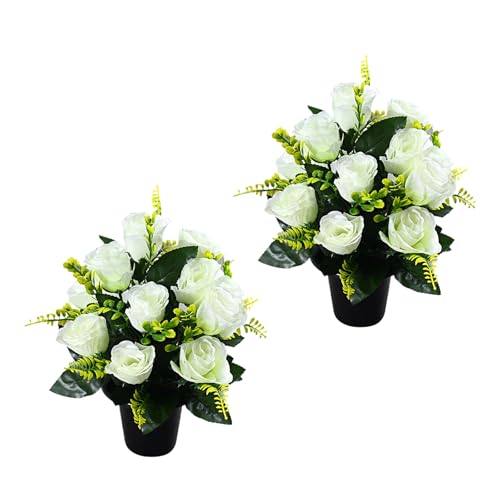MHADBKH 2 x lange Kunstrosen, Verzierung, realistische Seidenblumensträuße für Friedhof und Weihnachten, Heimdekoration, Beerdigungsblumen MHADBKH 2 x lange Kunstrosen, Verzierung, realistische Seidenblumensträuße für Friedhof und Weihnachten, Heimdekoration, Beerdigungsblumen von MHADBKH