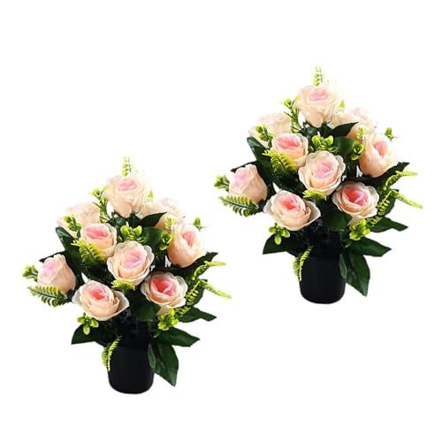 MHADBKH 2 x lange Kunstrosen, Verzierung, realistische Seidenblumensträuße für Friedhof und Weihnachten, Heimdekoration, Beerdigungsblumen MHADBKH 2 x lange Kunstrosen, Verzierung, realistische Seidenblumensträuße für Friedhof und Weihnachten, Heimdekoration, Beerdigungsblumen von MHADBKH