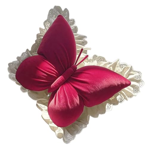 MHADBKH Gesticktes Lendenkissen mit Schmetterling, florales Rückenkissen mit Schleife, weiche PP-Baumwoll-Füllung für Wohnzimmer, Schlafzimmer, Dekoration von MHADBKH