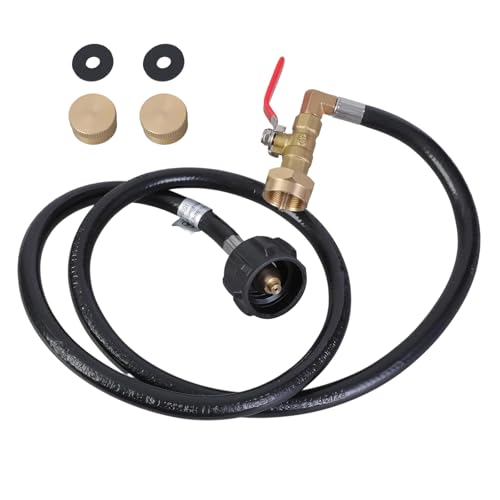 Praktischer Propangas-Nachfüll-Adapter-Anschluss mit 1,2 m langem geflochtenem Edelstahlschlauch für sichere Übertragung von 0,5 kg bis 9 kg für Terrassen, Grills, Propangas-Adapter von MHADBKH