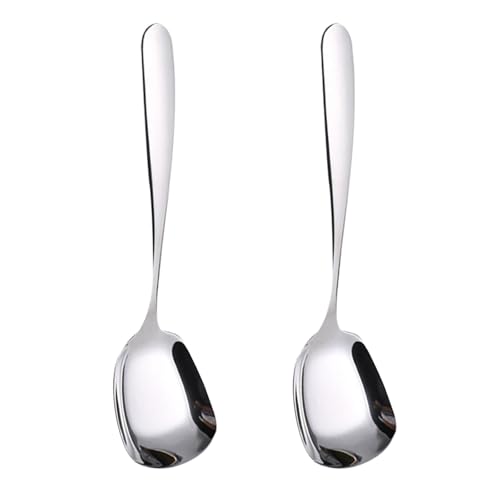 Set mit 2 stabilen Edelstahl-Löffeln mit quadratischem Kopf, geeignet für Cafés, Restaurants und Küchen von MHADBKH