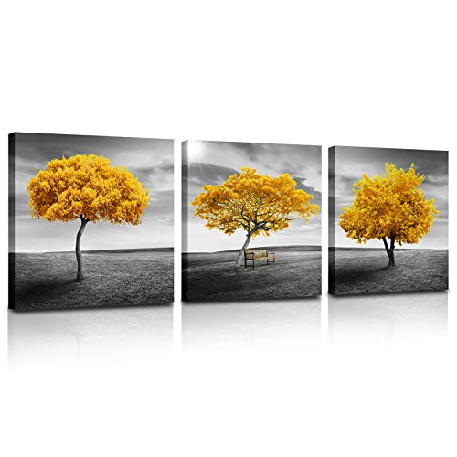 MHARTK66 Bilder Baum Gelb, Bäume Gold Natur Wandbilder Wohnzimmer Modern Kunstdruck Wanddeko für Schlafzimmer Küche Esszimmer Badezimmer und Büro von MHARTK66