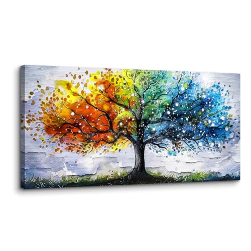 MHARTK66 Bunter Baum Leinwand Bilder, 50x100 cm Groß Wandbilder Wohnzimmer Abstrakte Baum des Lebens Bild Aesthetic, Modern Wanddeko Kunstdruck Schlafzimmer Badezimmer Büro Esszimmer Küche von MHARTK66
