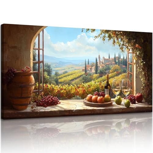 MHARTK66 Fensterblick Landschaft Leinwandbild, 59x119 cm XXL Wandbilder Früchte & Weinglas Esszimmer Bilder Aesthetic, Weinberg Wanddeko Kunstdruck Küche Wohnzimmer Schlafzimmer Flur MHARTK66 Fensterblick Landschaft Leinwandbild, 59x119 cm XXL Wandbilder Früchte & Weinglas Esszimmer Bilder Aesthetic, Weinberg Wanddeko Kunstdruck Küche Wohnzimmer Schlafzimmer Flur von MHARTK66