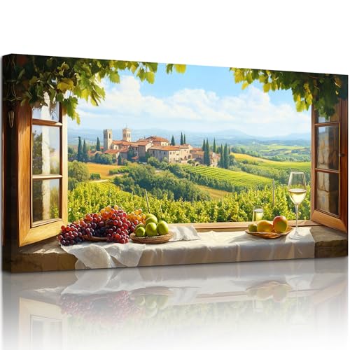 MHARTK66 Fensterblick Landschaft Leinwandbild, 59x119 cm XXL Wandbilder Früchte & Weinglas Weinberg Esszimmer Bilder Aesthetic, Modern Wanddeko Kunstdruck Küche Wohnzimmer Schlafzimmer Flur MHARTK66 Fensterblick Landschaft Leinwandbild, 59x119 cm XXL Wandbilder Früchte & Weinglas Weinberg Esszimmer Bilder Aesthetic, Modern Wanddeko Kunstdruck Küche Wohnzimmer Schlafzimmer Flur von MHARTK66