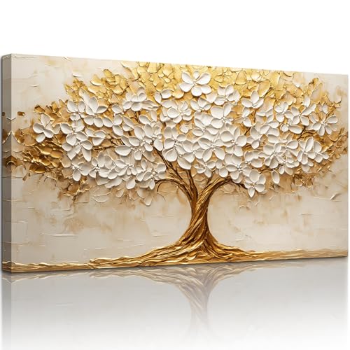 MHARTK66 Goldener Baum mit Weißen Blüten Leinwand Bilder, 59x119 cm XXL Wandbilder Wohnzimmer Lebensbaum Bild Aesthetic, Modern Wanddeko Kunstdruck Schlafzimmer Esszimmer Flur Badezimmer MHARTK66 Goldener Baum mit Weißen Blüten Leinwand Bilder, 59x119 cm XXL Wandbilder Wohnzimmer Lebensbaum Bild Aesthetic, Modern Wanddeko Kunstdruck Schlafzimmer Esszimmer Flur Badezimmer von MHARTK66
