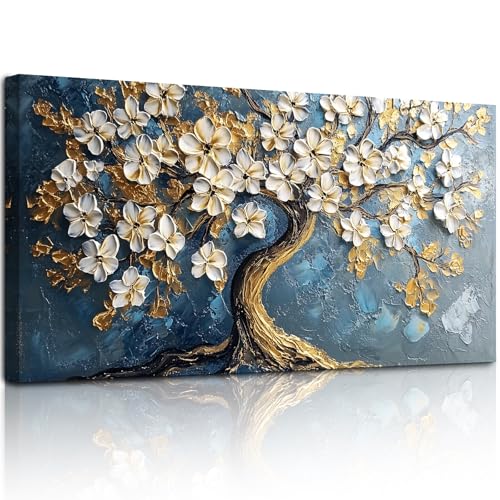 MHARTK66 Goldener Blumenbaum Leinwand Bilder, 73x146 cm XXL Wandbilder Wohnzimmer Lebensbaum Bild Aesthetic, Modern Wanddeko Kunstdruck Schlafzimmer Esszimmer Flur MHARTK66 Goldener Blumenbaum Leinwand Bilder, 73x146 cm XXL Wandbilder Wohnzimmer Lebensbaum Bild Aesthetic, Modern Wanddeko Kunstdruck Schlafzimmer Esszimmer Flur von MHARTK66