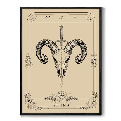 MHARTK66 Konstellation Leinwand Bilder mit Rahmen Schwarz, 30x40 cm Widder Tarot Wandbilder Wohnzimmer, Hexe Dunkle Akademie Wandkunst Aesthetic, Gotische Wanddeko Schlafzimmer Desktop Zimmer Flur von MHARTK66