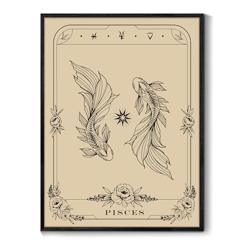MHARTK66 Konstellation Leinwand Bilder mit Rahmen Schwarz, 40x60 cm Fische Tarot Wandbilder Wohnzimmer, Hexe Dunkle Akademie Wandkunst Aesthetic, Gotische Wanddeko Schlafzimmer Desktop Zimmer Flur von MHARTK66