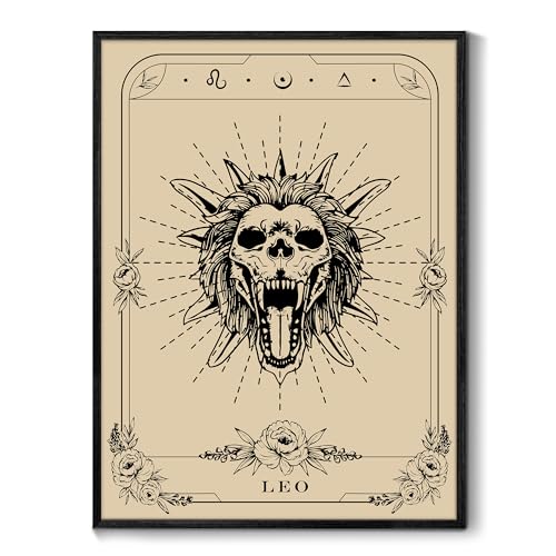 MHARTK66 Konstellation Leinwand Bilder mit Rahmen Schwarz, 40x60 cm Löwe Tarot Wandbilder Wohnzimmer, Hexe Dunkle Akademie Wandkunst Aesthetic, Gotische Wanddeko Schlafzimmer Desktop Zimmer Flur von MHARTK66