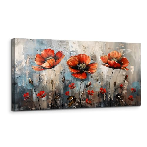 MHARTK66 Schöne Blumen Blühen Leinwand Bilder, 50x100 cm Groß Wandbilder Wohnzimmer Rote Blumen Bild Aesthetic, Modern Wanddeko Kunstdruck Schlafzimmer Badezimmer Büro Esszimmer Küche von MHARTK66