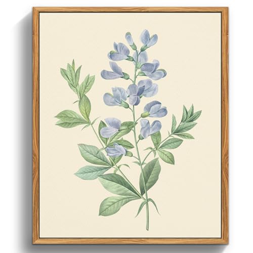 MHARTK66 Vintage Botanisch Leinwand Bilder mit Rahmen Holz, 30x40 cm Wandbilder Wohnzimmer Blaue Blume Bild Aesthetic, Blumen Illustration Wanddeko Schlafzimmer Badezimmer Büro Zimmer von MHARTK66