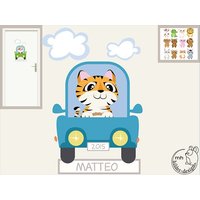 Wandtattoo "Auto Baby Tiere" Farb - Und Tierwahl Türschild Personalisierbar Wandsticker Mit Namen Wandaufkleber Kinderzimmer Mobil von MHBilder