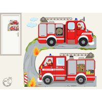 Wandtattoo "Feuerwehr Einsatz" Individualisierbar Feuerwehrwagen Name Junge Kinderzimmer Wandaufkleber Wandsticker Feuerwehr von MHBilder