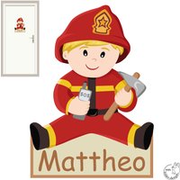 Wandtattoo "Feuerwehrmann Junge Türschild" Feuerwehr Namensschild Name Tür Kinderzimmer Wandaufkleber Wandsticker von MHBilder